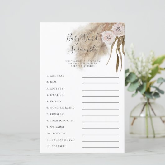 Pink Pampas Grass Baby Word Scramble Game (Stehend Vorderseite)