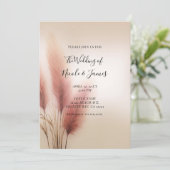 Pink Pampas Grass Bohemisch Boho Hochzeit Einladung (Stehend Vorderseite)