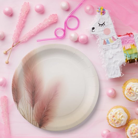 Pink Pampas Grass Bohemisch Boho Hochzeit Pappteller (Party)