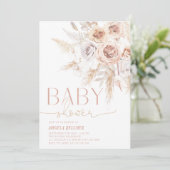 Pink Pampas Grass Boho Babydusche Einladung (Stehend Vorderseite)