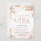 Pink Pampas Grass Boho Girl Kinderdusche Einladung (Vorderseite)