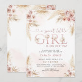 Pink Pampas Grass Boho Girl Kinderdusche Einladung (Vorne/Hinten)
