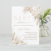 Pink Pampas Grass Boho Hallo Baby Dusche Einladung (Stehend Vorderseite)