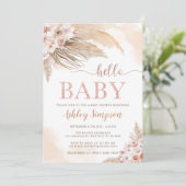 Pink Pampas Grass Boho Hallo Baby Dusche Einladung (Stehend Vorderseite)