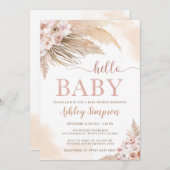 Pink Pampas Grass Boho Hallo Baby Dusche Einladung (Vorne/Hinten)
