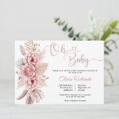 Pink Pampas Grass Boho Oh Baby Dusche Einladung (Stehend Vorderseite)
