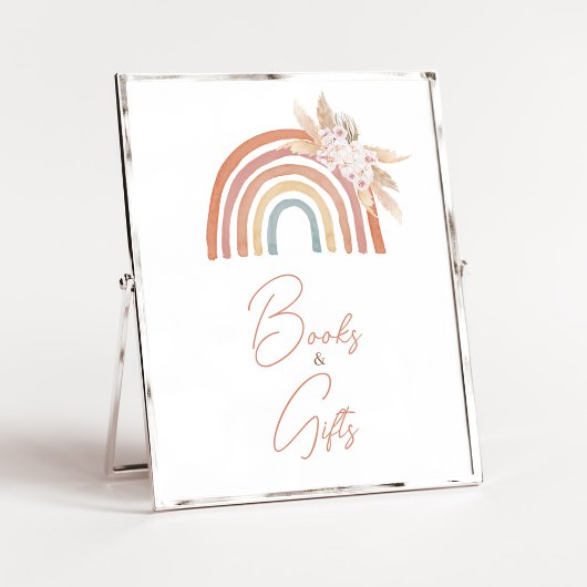 Pink Pampas Grass Boho Regenbogen Bücher und Gesch Poster