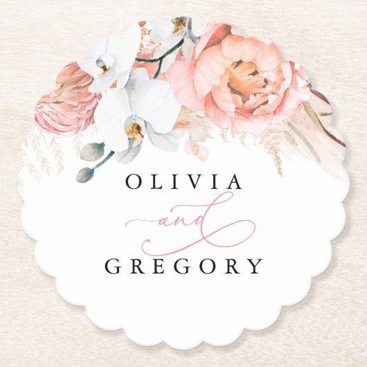 Pink Pampas Grass Elegantes Tropenpapier Untersetzer (Vorderseite)