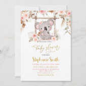 Pink Pampas Grass Flora Koala Australian Baby Girl Einladung (Vorderseite)