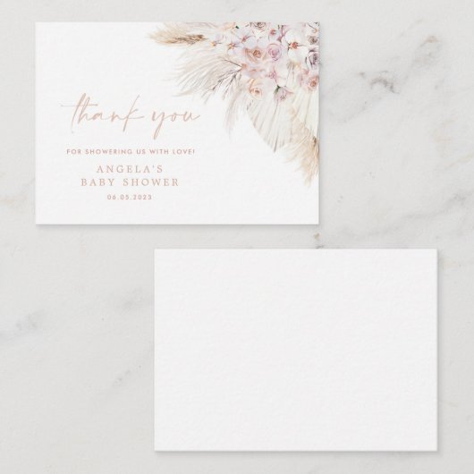 Pink Pampas Grass Girl Babydusche Danke Karte (Vorne/Hinten)