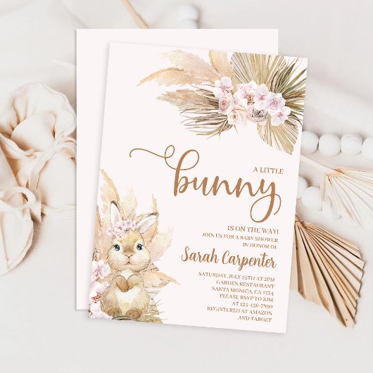 Pink Pampas Grass Girl Bunny Baby Dusche Einladung