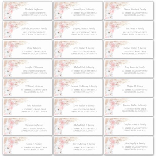 Pink Pampas Grass Guest Names Address Labels (Vorderseite)