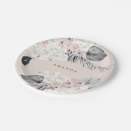 Pink Pampas Grass Polterabend Party Pappteller (Schrägansicht)