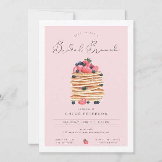 Pink Pancakes Bridal Brunch Dusche Einladung (Vorderseite)
