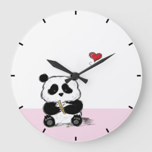Pink Panda and Bamboo Stalk Große Wanduhr