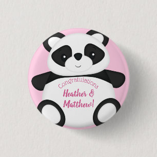 Pink Panda Bear Baby Dusche Button
