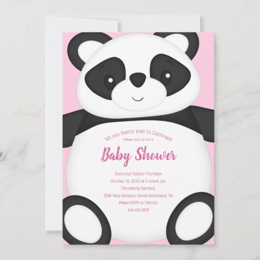Pink Panda Bear Baby Dusche Einladung (Vorderseite)