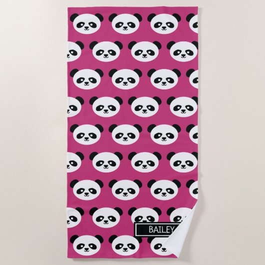 Pink Panda Bear Muster Kawaii Personalisiert Kids Strandtuch (Vorderseite)