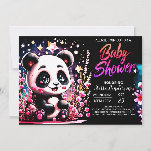 Pink Panda Bear Whimsy Girl Baby Dusche Einladung (Vorderseite)