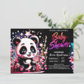 Pink Panda Bear Whimsy Girl Baby Dusche Einladung (Stehend Vorderseite)