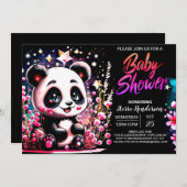 Pink Panda Bear Whimsy Girl Baby Dusche Einladung (Vorne/Hinten)