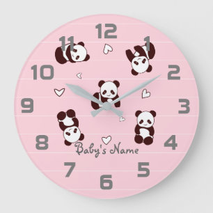 Pink Panda Heart Nursery Decor Wall Clock Große Wanduhr