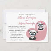 Pink Panda Teddy Bears Herzlicher Cartoon Hochzeit Einladung (Vorderseite)