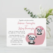 Pink Panda Teddy Bears Herzlicher Cartoon Hochzeit Einladung (Stehend Vorderseite)