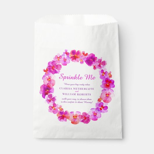 Pink pansy Aquarell Hochzeitsbrille mich Konfetti Geschenktütchen (Vorderseite)