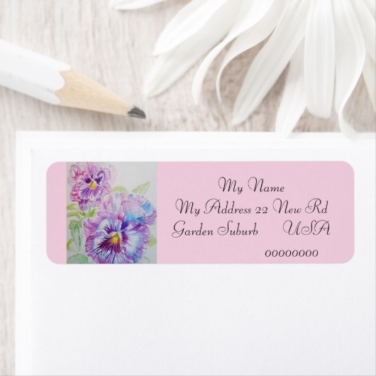 Pink Pansy Blume Floral Rücksendeadressen-Aufklebe (Insitu)