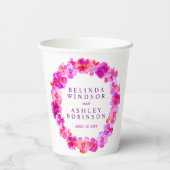 Pink pansy Blume Kranz Aquarellkunst Hochzeit Pappbecher (Rückseite)