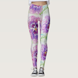 Pink Pansy Floral Wasserfarbe Leggings