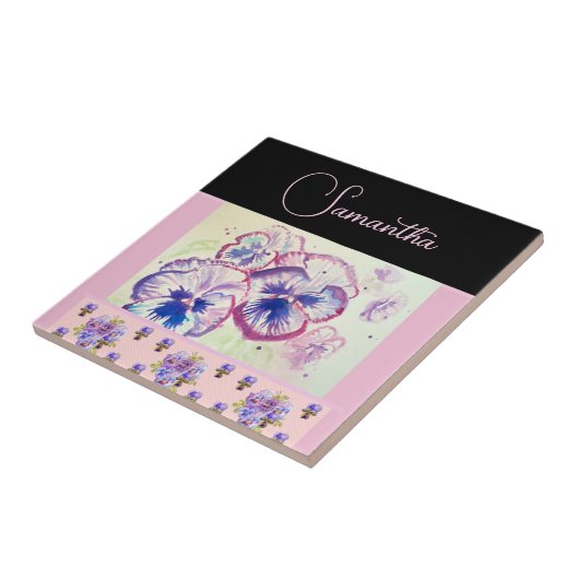 Pink Pansy Stiefmütterchen Wasserfarben Blume Flor Fliese (Seite)