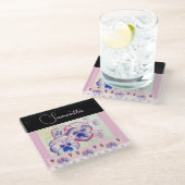 Pink Pansy Stiefmütterchen Wasserfarben Blume Flor Glasuntersetzer (Schrägansicht)