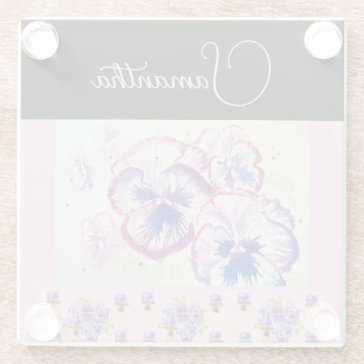 Pink Pansy Stiefmütterchen Wasserfarben Blume Flor Glasuntersetzer (Rückseite)