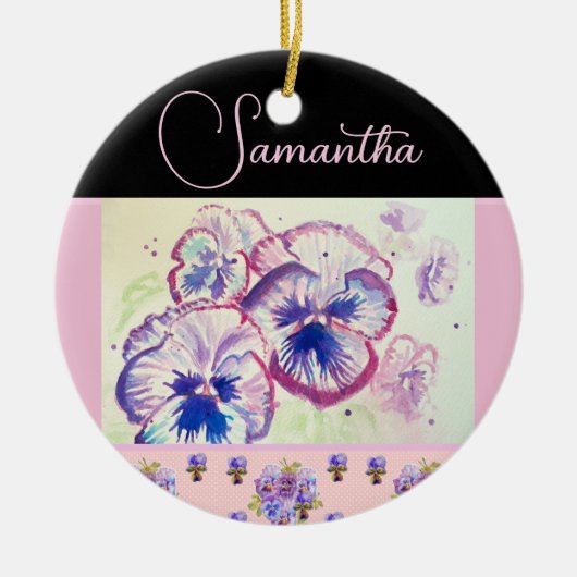 Pink Pansy Stiefmütterchen Wasserfarben Blume Flor Keramik Ornament (Vorne)