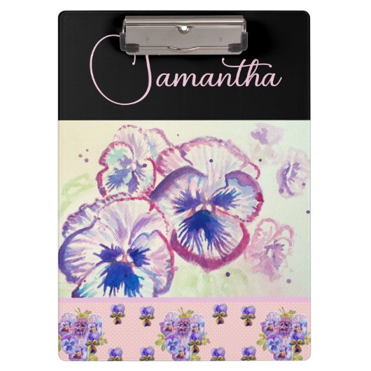 Pink Pansy Stiefmütterchen Wasserfarben Blume Flor Klemmbrett (Vorderseite)