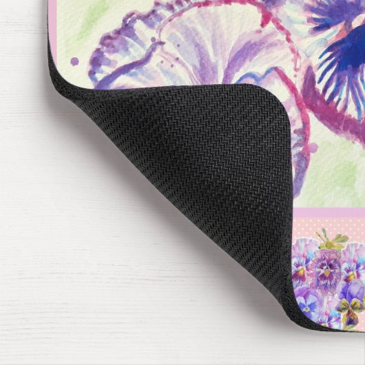 Pink Pansy Stiefmütterchen Wasserfarben Blume Flor Mousepad (Ecke)