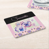 Pink Pansy Stiefmütterchen Wasserfarben Blume Flor Rechteckiger Pappuntersetzer (angewinkelt)