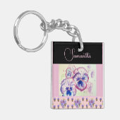 Pink Pansy Stiefmütterchen Wasserfarben Blume Flor Schlüsselanhänger (Vorderseite links)