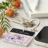 Pink Pansy Stiefmütterchen Wasserfarben Blume Flor Schlüsselanhänger (Vorderseite rechts)