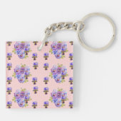Pink Pansy Stiefmütterchen Wasserfarben Blume Flor Schlüsselanhänger (Rückseite)