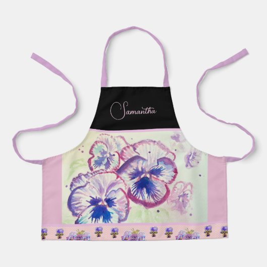 Pink Pansy Stiefmütterchen Wasserfarben Blume Flor Schürze (Vorderseite)