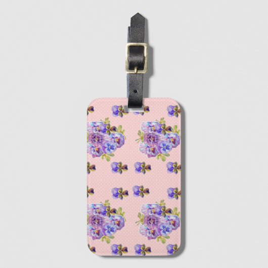 Pink Pansy Viola Floral dot Pattern Gepäckanhänger (Vorderseite Vertikal)