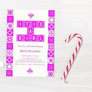 Pink Papel Picado Fiesta Es ist eine Girl Baby Dus Einladung