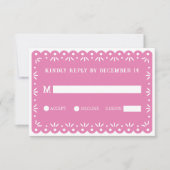 Pink Papel picado Hochzeit RSVP Karte (Vorderseite)