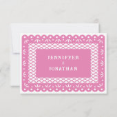 Pink Papel picado Hochzeit RSVP Karte (Rückseite)