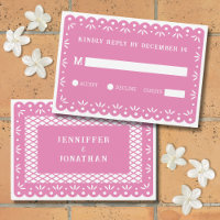 Pink Papel picado Hochzeit RSVP Karte