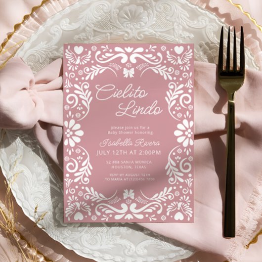 Pink Papel Picado Mexican Girl Baby Dusche Einladung