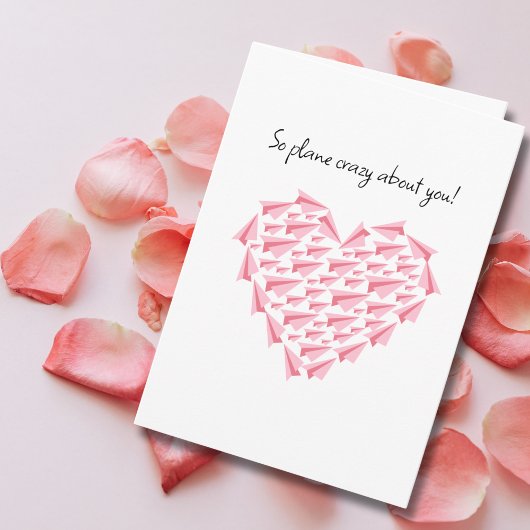 Pink Paper Airplane Heart Romantic Valentine's Karte